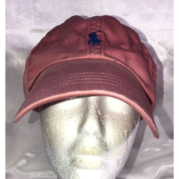 Polo Ralph Lauren Hat Cap Adjustable Strap Salmon Pink Blue Pony Baseball - Picture 1 of 8